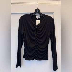 Evereve Black Gathered Long Sleeve Ruched Top. NWT